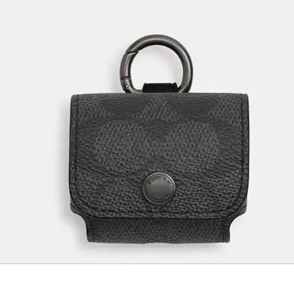Coach Large Wireless Earbud Pro Case In Signature Coated Canvas Charcoal C1618 - Picture 1 of 14